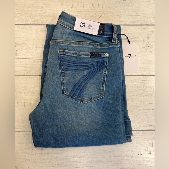 7 For All Mankind Dojo Original Jeans Trouser NWT Size 29 7FAMK Blue Stitching - Picture 8 of 8